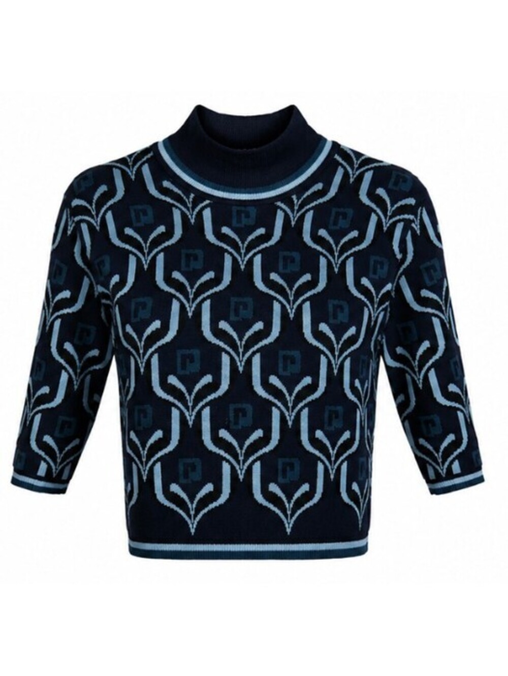 Paco Rabanne Women's XS Navy Blue and Light Blue Patterned Viscose Sweater